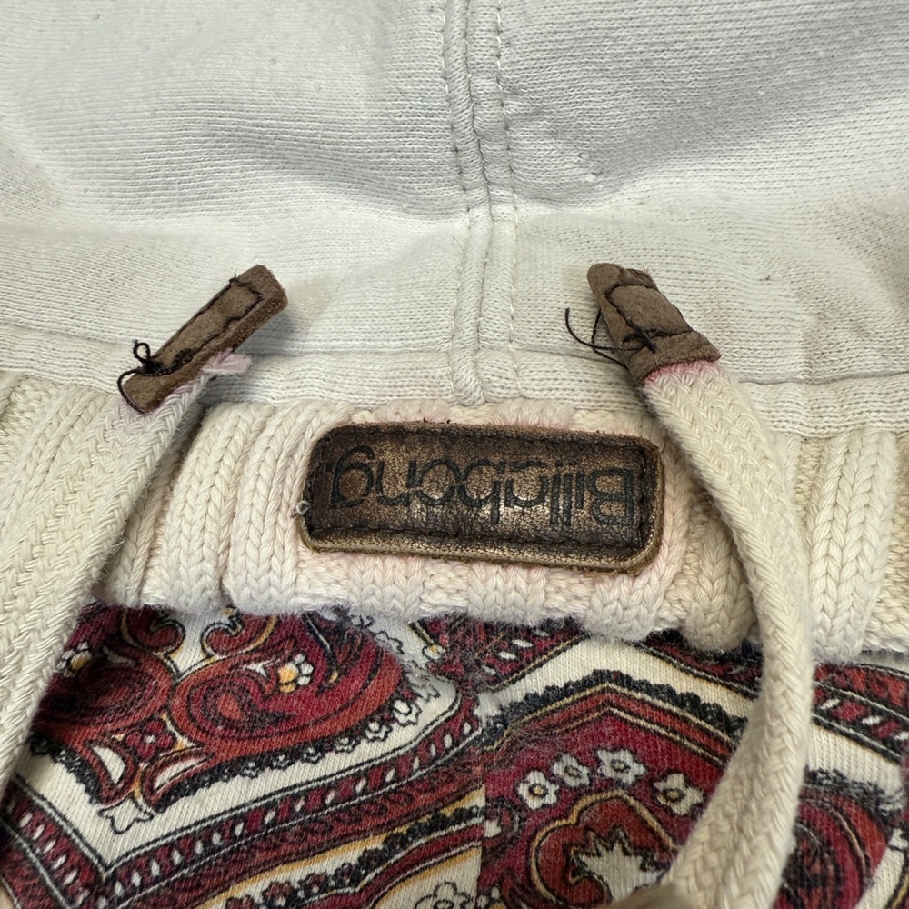 Billabong Sweatshirt Mens XXL Paisley Lined Full Zip Hoodie Cream Quilted Y2K - Picture 11 of 14